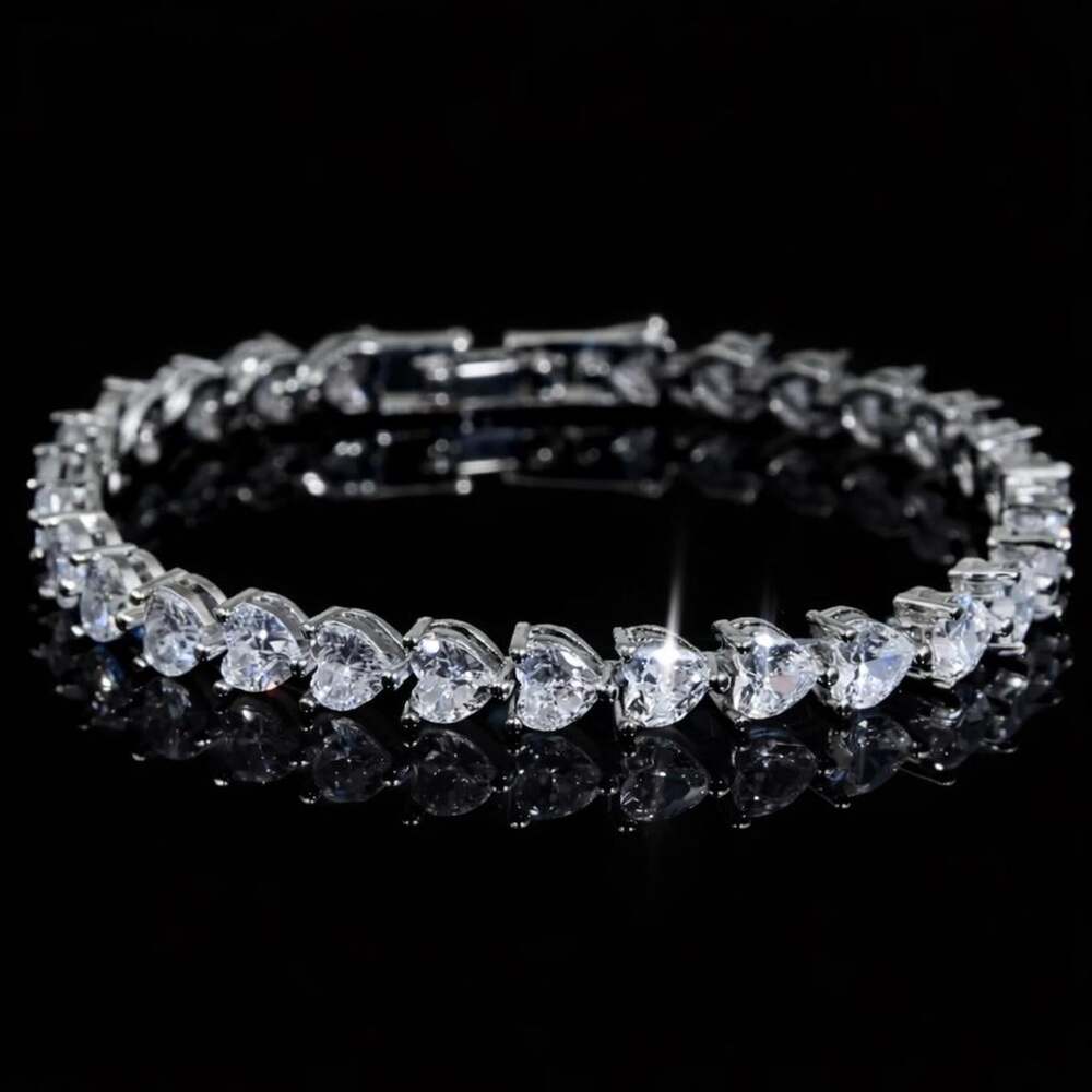 Silver Heart Tennis Bracelet 7 Inch - Picture 3 of 5